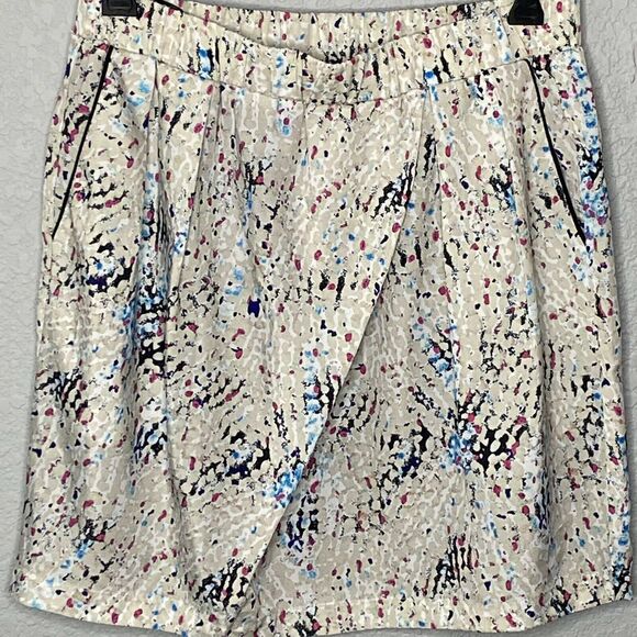 See U Soon Beige Paint Print Tulip Mini Skirt Size 4 - Picture 2 of 7